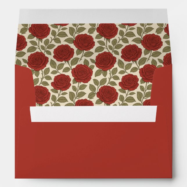 Romantic Red Rose Victorian Red Wedding Envelope (Back (Bottom))