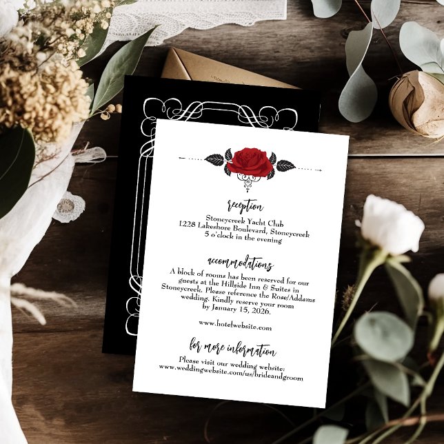 Romantic Red Rose Wedding Information Details Card (Creator Uploaded)