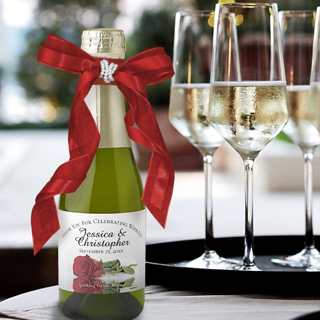 Romantic Red Rose Wedding Thank You Mini Sparkling Wine Label (Creator Uploaded)