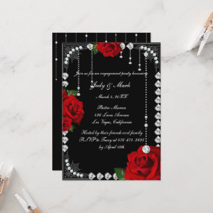 Romantic Red Roses And Diamonds Engagement Party Invitation