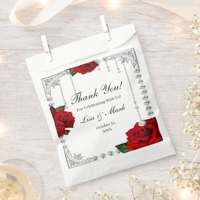 Romantic Red Roses And Diamonds Favour Bags (Clipped)