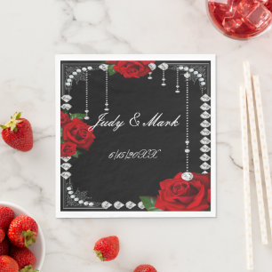 Romantic Red Roses And Diamonds Paper Napkin
