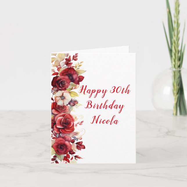 Romantic Red Roses Birthday  Card (Front)