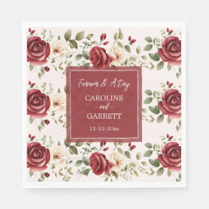 Romantic Red Roses Blush Pink Wedding Napkin