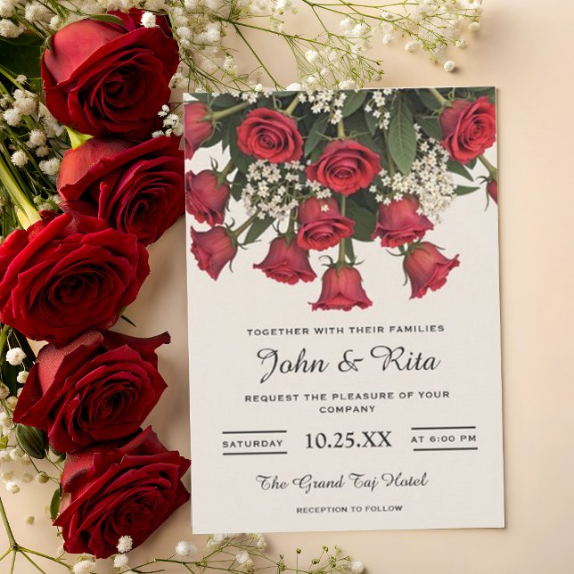 Romantic Red Roses Bouquet Details Wedding Invitation (Creator Uploaded)