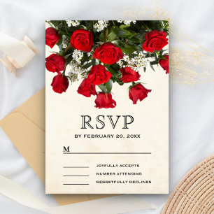 Romantic Red Roses Bouquet Wedding RSVP Card