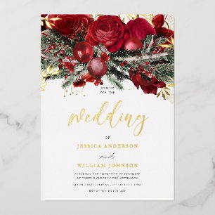 Romantic Red Roses Christmas Wedding Gold