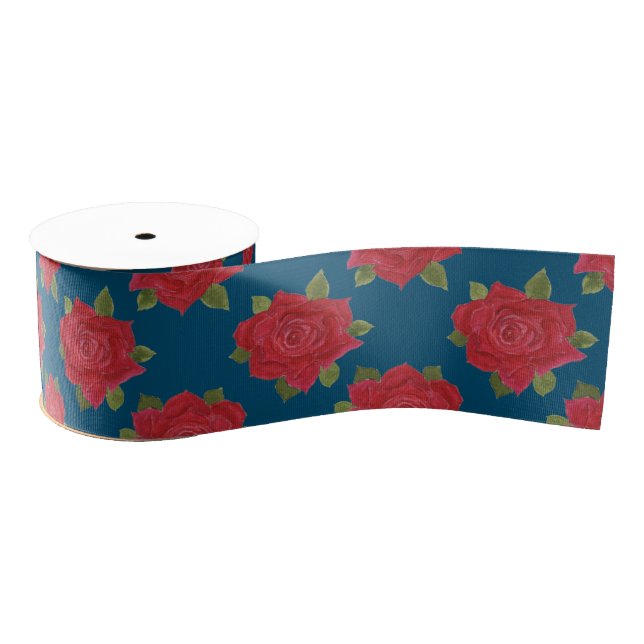 Romantic Red Roses Custom Grosgrain Ribbon (Spool)