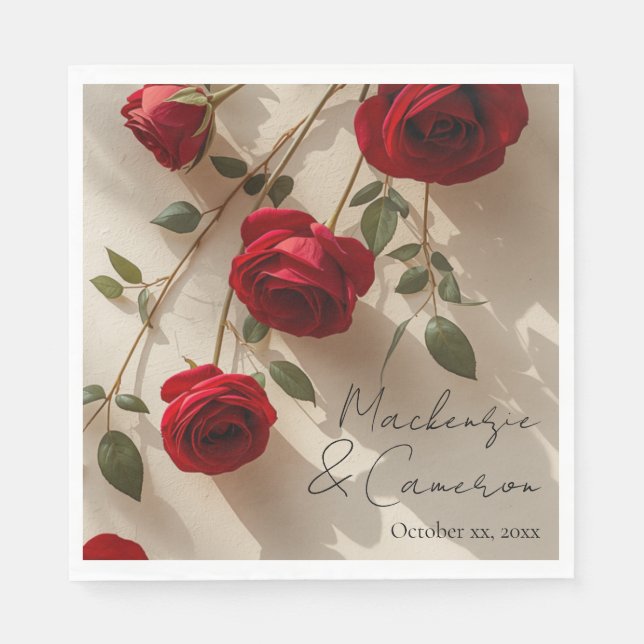 Romantic Red Roses Custom Name Napkin (Front)