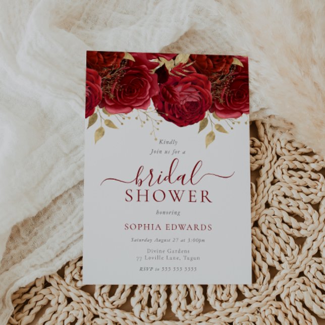 Romantic Red Roses Elegant Bridal Shower Invitation (Creator Uploaded)