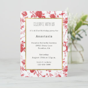 Romantic Red Roses Floral Birthday Invitation