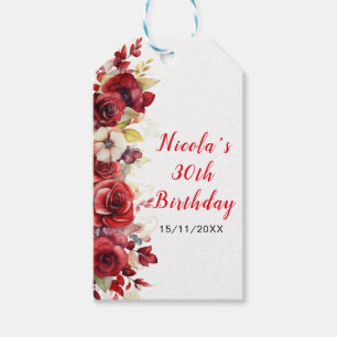 Romantic Red Roses Floral Birthday Party Gift Tags