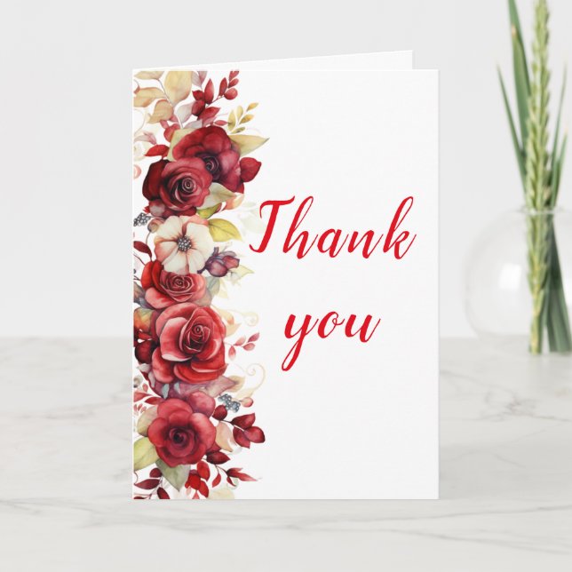 Romantic Red Roses Floral Birthday Thank You Card (Front)