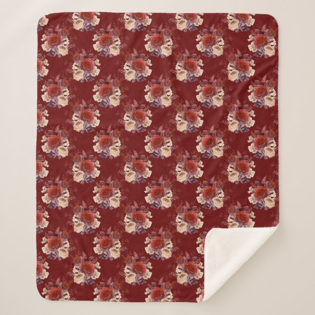 Romantic Red Roses Floral Sherpa Blanket (Front)