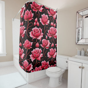 ROMANTIC RED ROSES FLORAL  SHOWER CURTAIN