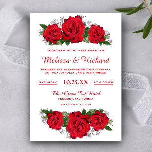 Romantic Red Roses Floral Wedding Invitation