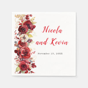 Romantic Red Roses Floral Wedding Napkin