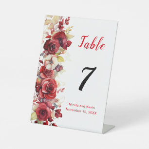 Romantic Red Roses Floral Wedding Pedestal Sign