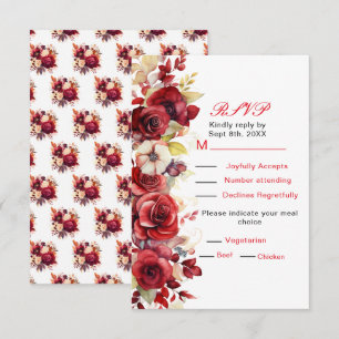 Romantic Red Roses Floral Wedding RSVP Card
