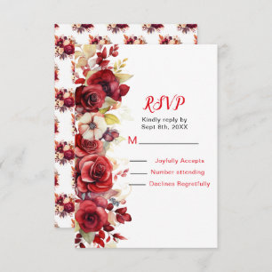 Romantic Red Roses Floral Wedding  RSVP Card
