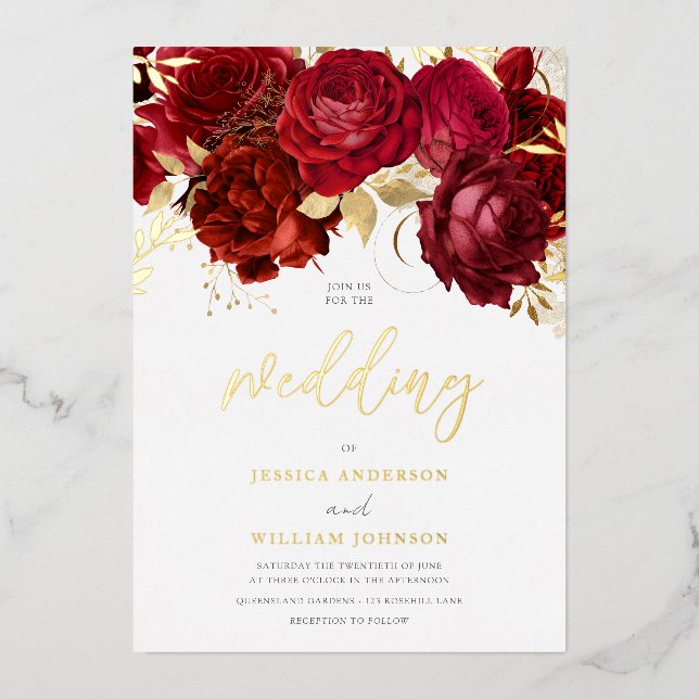 Romantic Red Roses Gold Foil Wedding (Front)