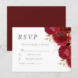 Romantic Red Roses Gold Leaf Wedding Postcard