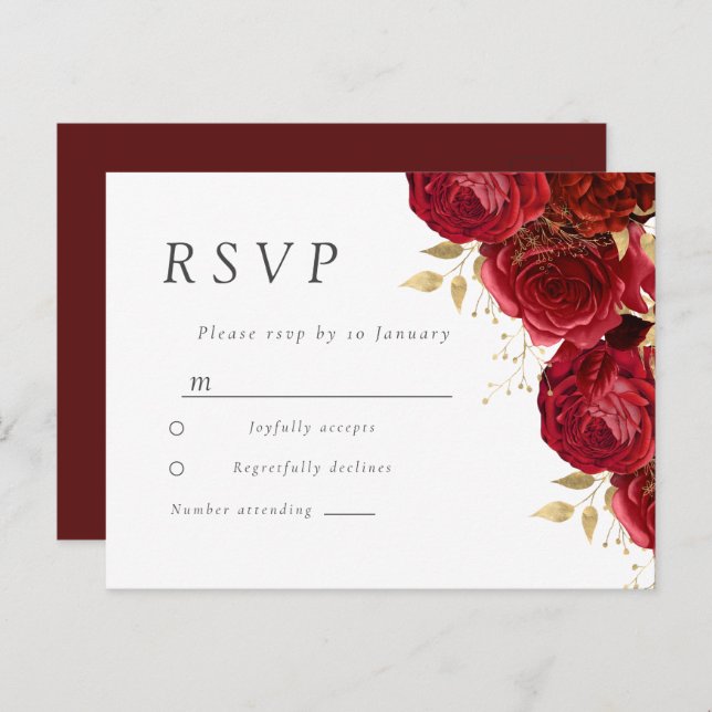 Romantic Red Roses Gold Leaf Wedding  Postcard (Front/Back)