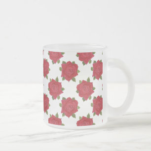 Romantic Red Roses Hand-painted Pattern on White Frosted Glass Coffee Mug