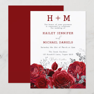 Romantic Red Roses Monogram Wedding Invitation