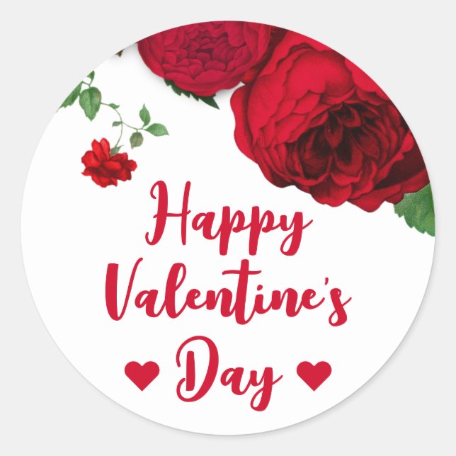 Romantic Red Roses on White Valentine's Day Classic Round Sticker (Front)