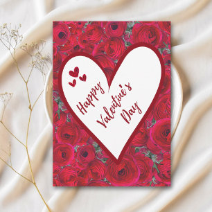Romantic Red Roses - Red Heart Valentine's Day Holiday Card