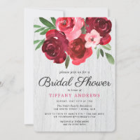 Romantic Red Roses Rustic Bridal Shower Invite