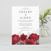 Romantic Red Roses & Silver Wedding Invitation (Standing Front)