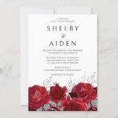 Romantic Red Roses & Silver Wedding Invitation (Front)