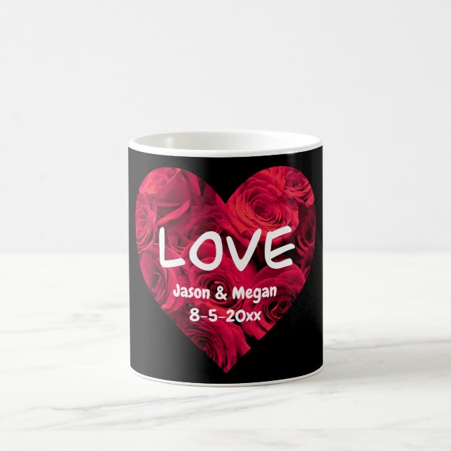 Romantic red roses Valentine heart, monogrammed Coffee Mug (Center)
