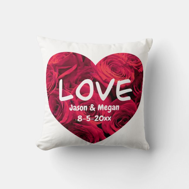 Romantic red roses Valentine heart, monogrammed Cushion (Front)