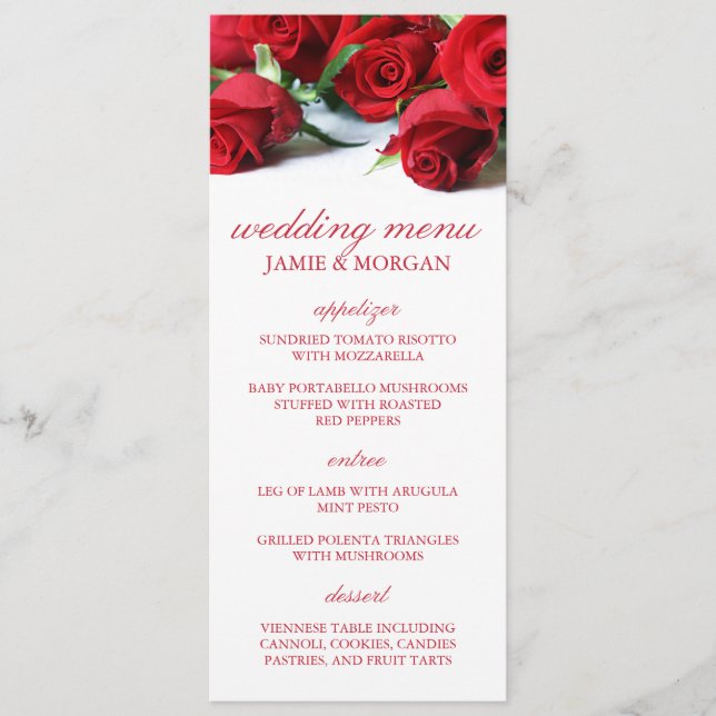 Romantic Red Roses Wedding Menu (Front)