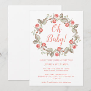 Romantic Red Roses Wreath Baby Shower Invitation