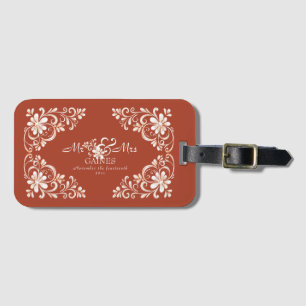Romantic Red Rust Mr & Mrs Floral Wedding Luggage Tag