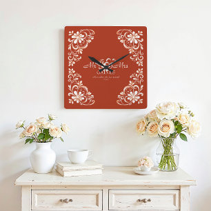 Romantic Red Rust Mr & Mrs Wedding Wall Clock