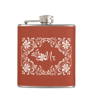 Romantic Red Rust Shabby Chic Mr Wedding Flask