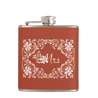Romantic Red Rust Shabby Chic Mrs Wedding Flask
