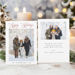 Romantic Red Script Happy Holidays 2 Photo Holiday Card<br><div class="desc">Modern elegant calligraphy holiday photo card with an additional photo and text on the back.  For more advanced customisation of this design,  please click the BLUE DESIGN TOOL BUTTON above!</div>