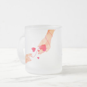 "Romantic Red String of Fate Hands & Hearts – Eter Frosted Glass Coffee Mug