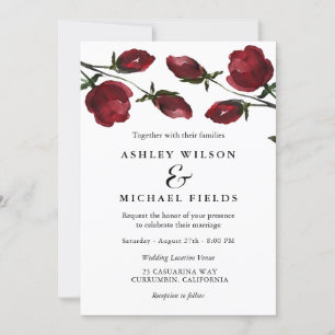 Romantic Red Watercolor Flowers White Wedding Invitation