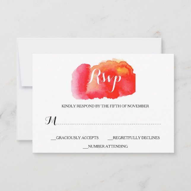 Romantic Red Watercolor Wedding RSVP Card (Front)