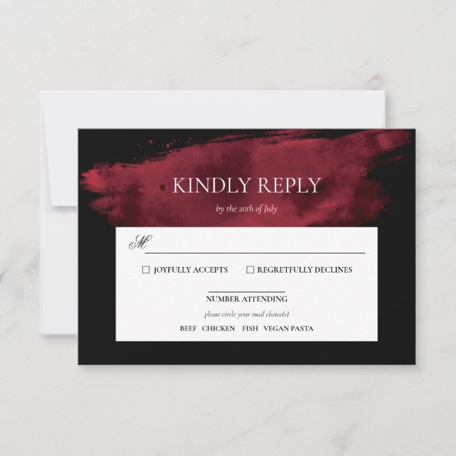 Romantic Red Watercolor Wedding RSVP Card (Front)