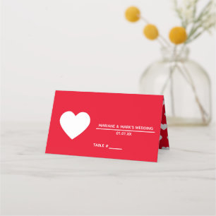 Romantic Red Wedding Logo Heart Pattern Place Card