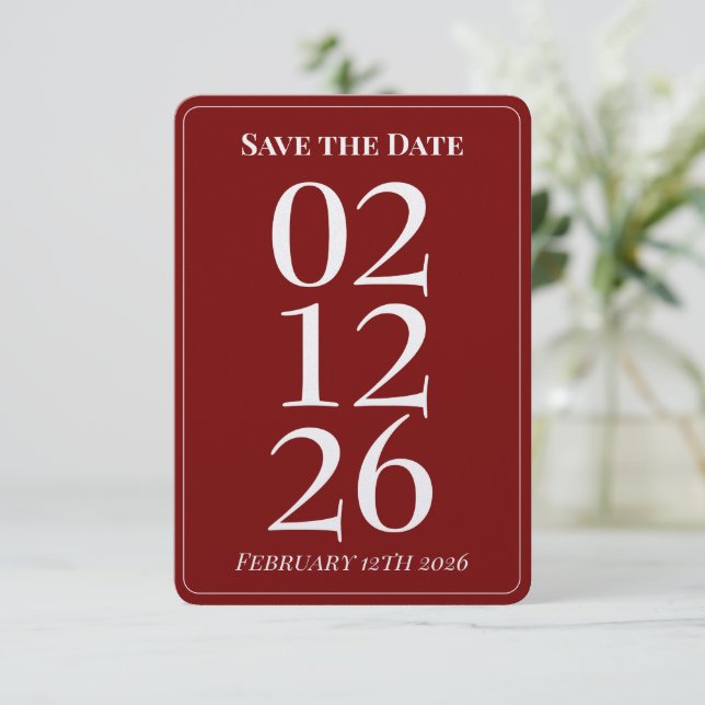 Romantic Red Wedding Save the Date Cards (Standing Front)
