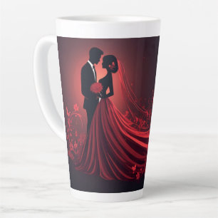 Romantic Red Wedding Silhouette of Bride and Groom Latte Mug